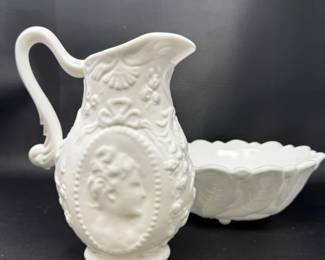 75 FostoriaAndIndianaGlassMilkGlassPitcherandBowl