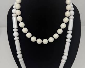 133 WhiteLuciteRoundBeadedNecklacesHoopEarringSet