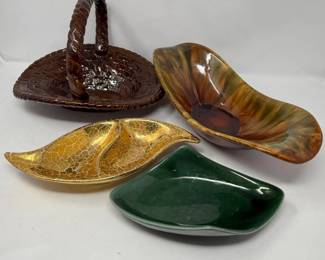 217 4MidCenturyCeramicsGreenBrownGold
