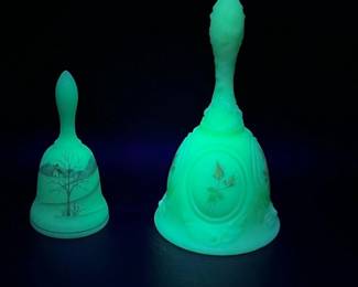 147 2VintageFentonHandPaintedCustardGlassBells