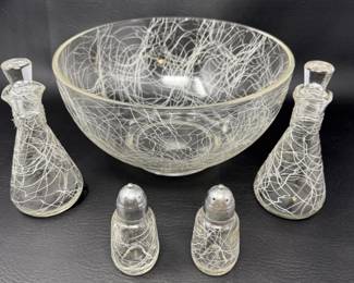 77 MCMHazelAtlasSpaghettiStringorDrizzleGlassSaladSet