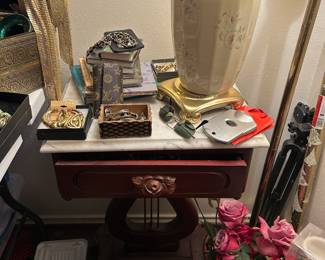 Victorian style harp base end tables