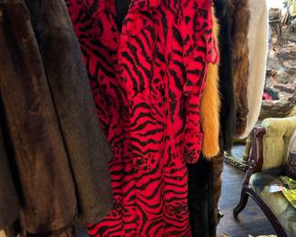 Y2K red faux fur long coat zebra