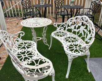Outdoor white iron benches