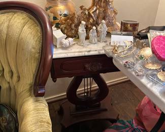 Marble top harp base Victorian style end table