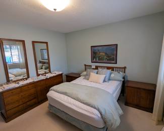 Drexel Bedroom Pieces: Dresser w/ Mirrors, Queen-Sized Headboard, Nightstands