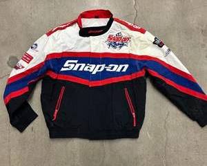 Vintage Snap-on Racing Windbreaker Jacket with Embroidered Patches, Size Large