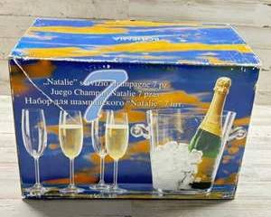 Bohemia Natalie 7 Piece Champagne Glass Set Flutes Ice Bucket Boxed European Crystal