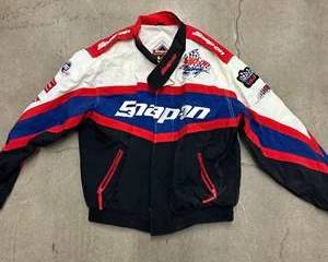 Vintage Snap-on Racing Windbreaker Jacket with Embroidered Patches, Size Medium