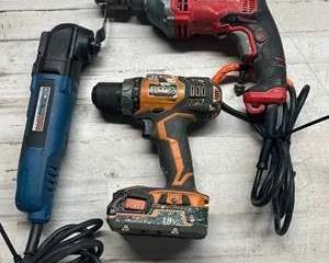 Power Tool Lot – Craftsman Corded Drill, Ridgid 18V Drill & Corded Oscillating Tool