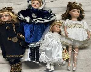Porcelain Doll Lot of 4 Collector Dolls Victorian Dresses COA Collectors Choice