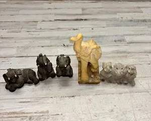 Vintage Elephant Figurine Lot Mixed Stone Resin Carved Elephants Home Decor Set