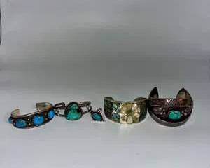 Vintage Sterling Silver Cuff Bracelet Lot Turquoise Inlay Abalone Southwestern Jewelry