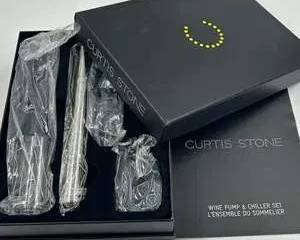 Curtis Stone Wine Pump Chiller Set Stainless Steel Sommelier Vacuum Stopper Gift Box