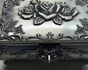  Ornate Metal Jewelry Box Floral Rose Design Velvet Lined Trinket Keepsake Case