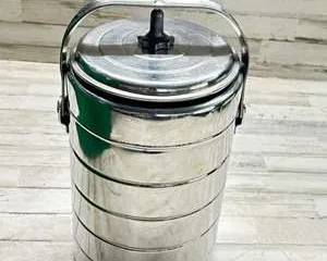  Vintage Stainless Steel Lunch Pail Food Carrier Tiffin Canister w Lid Handle