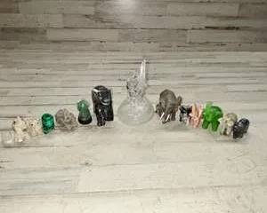 Vintage Elephant Figurine Lot Hand Carved Stone Glass Marble Mini Elephants Collectible