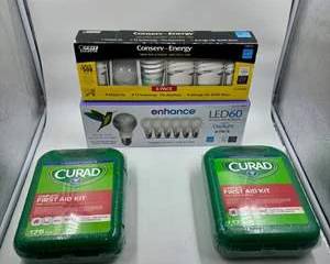 Mixed Lot Feit CFL Light Bulbs Enhance LED 6 Packs Plus 2 Curad First Aid Kits
