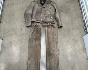 Frontier Leathers Brown Leather Motorcycle Jacket and Chaps, Men’s Size 42