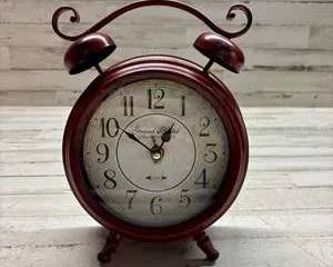 Vintage Style Grand Hotel Paris Metal Alarm Clock Burgundy Red Quartz Twin Bell Decor