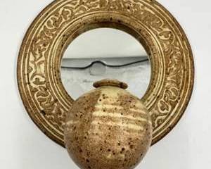 Vintage Ceramic Wall Sconce Light Fixture Rustic Art Pottery Ornate Floral Design