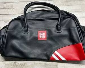 Oscar De La Hoya Black & Red Leather-Style Duffel Bag Gym Travel Sports Bag w/ Handles