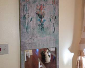 Vintage French Country Trumeau Mirror Distressed Painted.