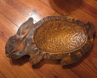 Rabbit decorative hammered metal footed tray 