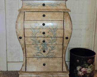 Large French hand painted Bombay style jewelry armoire/ jewelry dresser.