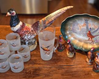 Antique England Porcelain Scalloped Platter Hand Painted Pheasant Scene. Decorative plate by J. & Y. Crossman. Tytherleigh England