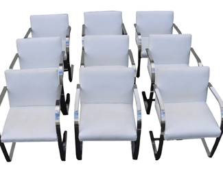 9 Knoll Brno White Ultrasuede and Chrome Chairs