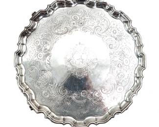 English Ornate Personalized Sterling Silver Footed Salver 49.785 ozt.