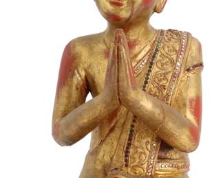 Antique Burmese Gilt Wood Monk Statue