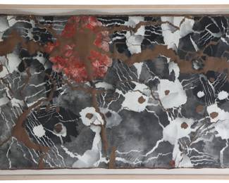 Qiu Deshu Born 1948 Chinese, Important Floating Fissured Paper and Mixed Media Abstract