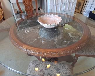 Table set - Round glass top and 4 chairs $300