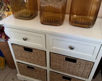 $80 - white small cabinet with 4 baskets
