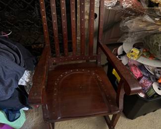 $150 - wood & brass inlaid chair rocker ladies size. 
