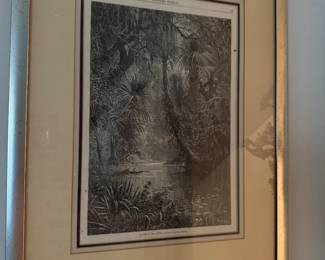 $50 - Harpers weekly black & white print tropical by lake. 