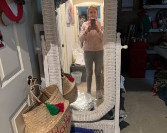 $120 - Wicker white swivel floor mirror 