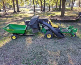 The John Deere Z235 is an entry-level, popular zero-turn mower known for its maneuverability, V-twin engine (often Briggs & Stratton or Kawasaki), and 42-inch deck with bagger & trailer - NEW BATTERY - Running - SILENTS BIDS ONLY - BIDS closing Monday 1/27 at Noon - Bids start @ $1,000