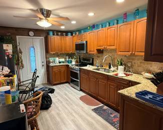 Kitchen items, small appliances, decor.