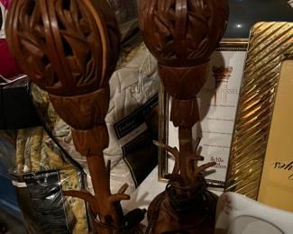 Vintage Hand Carved Lotus Flower Lamp