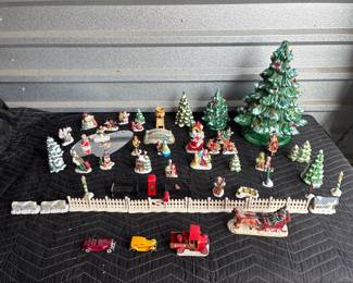 Glass Christmas trees ornaments and Christmas village