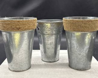 (3) Farmhouse Chic Silver-Tone Flower Pots