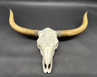 Cow Skull w/ Applied Lace & Horns
