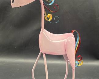Whimsical Metal Pink Unicorn Figure