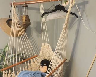 Hammock Seat
white cotton macrame hanging hammock chair with a wooden spreader bar