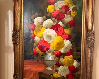 Listed Artist Louiz Carlos Coelho (1938-2006) Floral Still Life, Gold Gilt Frame 36x24. Artist Uses Different Names