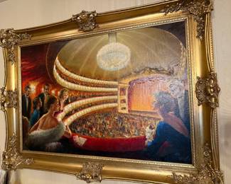 Listed Artist Josep Mestres Cabanes (1898-1990) Grand Opera House. Media Oil on Canvas, Signed, Gilt Gold Frame. 36x24