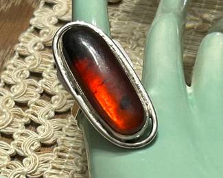 large Russian Amber adjustable sterling ring